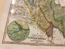 Uramljena geografska karta 1852: Srbija, Bosna, Hercegovina, Crna Gora, Dalmacija sa izdvojenim gradovima Beogradom i Sarajevom