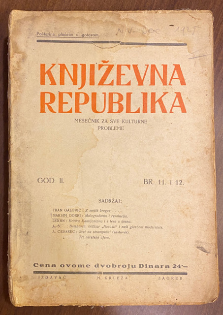 Književna Republika, god. II, Br. 11/12 - 1924. Urednik Miroslav Krleža Književna Republika, god. II, Br. 11/12 - 1924. Urednik Miroslav Krleža