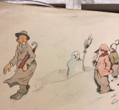 Zimski prizor, olovka/akvarel - Ivan Vanja Jovanović (1931)