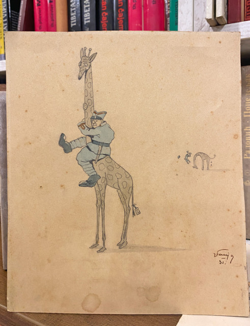 Žandar na žirafi, olovka/akvarel - Ivan Vanja Jovanović (1931)