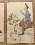 Triptih: Austrougarski oficiri i službenik, tri karikature, tuš/akvarel - Ivan Vanja Jovanović (1910-11)