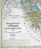 Balkan, evropska Turska, Srbija, Grčka, Bosna... - Uramljena geogr. karta iz 1856