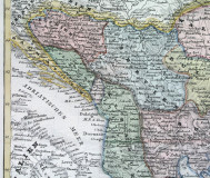 Balkan, evropska Turska, Srbija, Grčka, Bosna... - Uramljena geogr. karta iz 1856