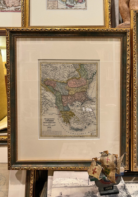 Balkan, evropska Turska, Srbija, Grčka, Bosna... - Uramljena geogr. karta iz 1856