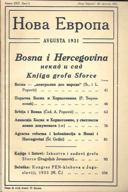Bosna i Hercegovina nekad i sad, Srbija i Bosna, Aneksija : Nova Evropa br. 2, 1931