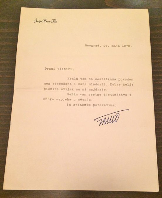 Potpisano pismo Josipa Broza Tita 1978