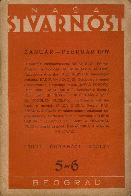 Naša stvarnost 5-6, januar-februar 1937. Urednik Aleksandar Vučo