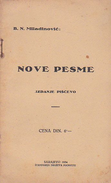 Nove pesme - B.N Miladinović 1934
