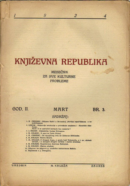 Književna Republika, god. II, Br. 3 - 1924. Urednik Miroslav Krleža