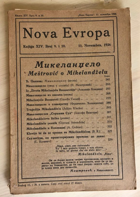 Nova Evropa br 9-10, 1926: Mikelanđelo - Meštrović o Mikelanđelu