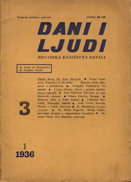 Dani i ljudi, hrvatska književna revija br. 3 1936