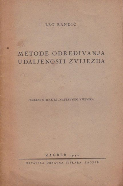 Metode određivanja udaljenosti zvijezda - Leo Randić 1942 (sa posvetom)