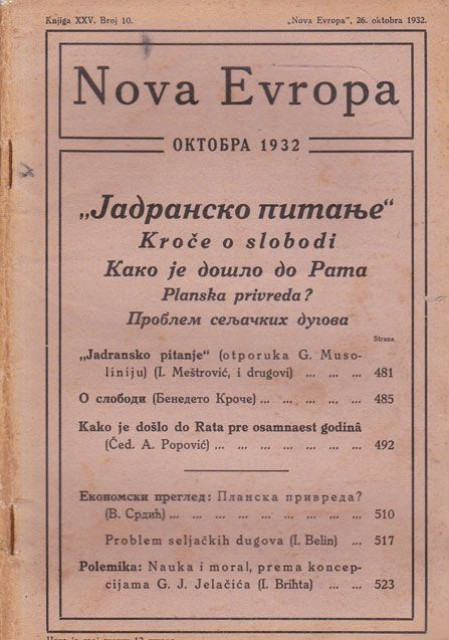 Jadransko pitanje, Kako je došlo do Rata pre 18 godina : Nova Evropa br. 10, 1932