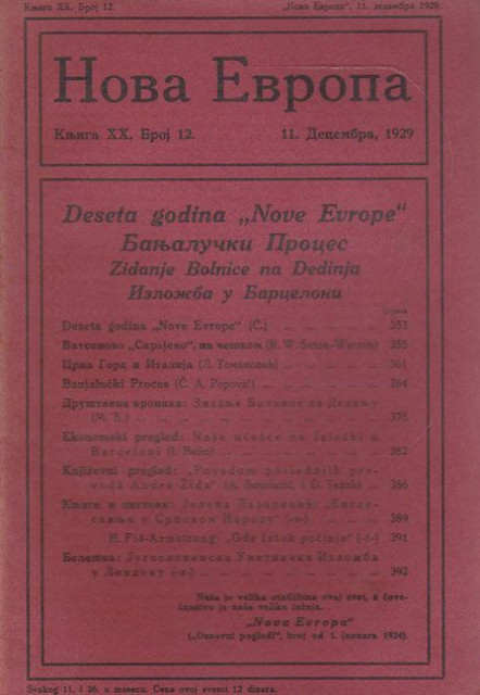 Banjalučki Proces, Crna Gora i Italija : Nova Evropa br. 12, 1929