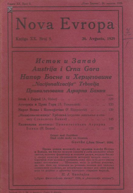 Austrija i Crna Gora, Istok i Zapad, Napor Bosne i Hercegovine : Nova Evropa br. 5, 1929