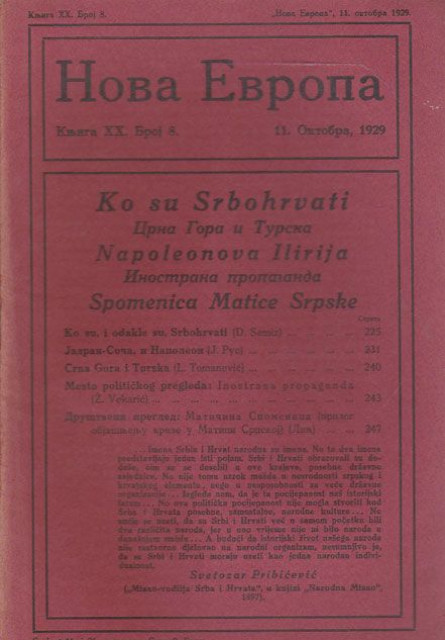 Ko su i odakle su Srbohrvati, Napoleonova Ilirija, Crna Gora i Turska : Nova Evropa br. 8, 1929