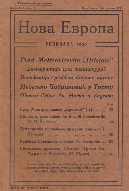 Pred Meštrovićevim "Hristom", Nedeljko čabrinović u Trstu, Demokratija ili diktatura : Nova Evropa br. 2, 1938