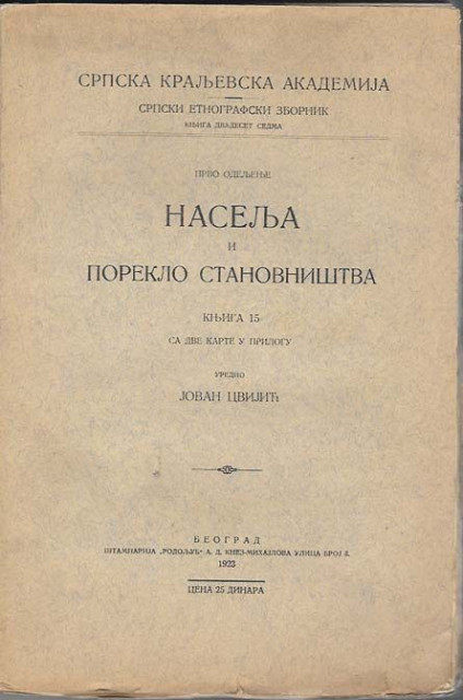 Naselja i poreklo stanovništva 15/1923 : Melesija - Andrija Jovićević; Bjelopavlići i Pješivci - Petar Šobajić