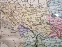 Geogr. karta Balkanskog poluostrva: Turska, Rumunija, Srbija, Bugarska, Bosna, Crna Gora (oko 1850)