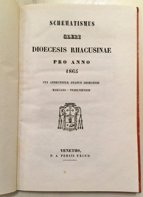 Schematismus cleri dioecesis Rhacusinae pro anno 1865 (Šematizam Dubrovnik)