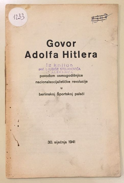 Govor Adolfa Hitlera povodom osmogodisnjice nacionalsocijalisticke revolucije u berlinskoj Sportskoj palaci 30. sijecnja 1941