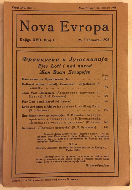 Francuska i Jugoslavija, Pjer Loti i naš narod... : Nova Evropa br. 4, 1928