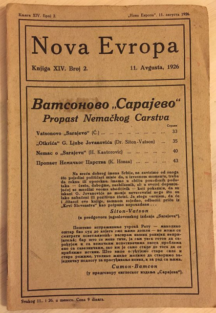 Vatsonovo Sarajevo, Propast nemačkog Carstva, Nemac o Sarajevu... : Nova Evropa br. 2, 1926