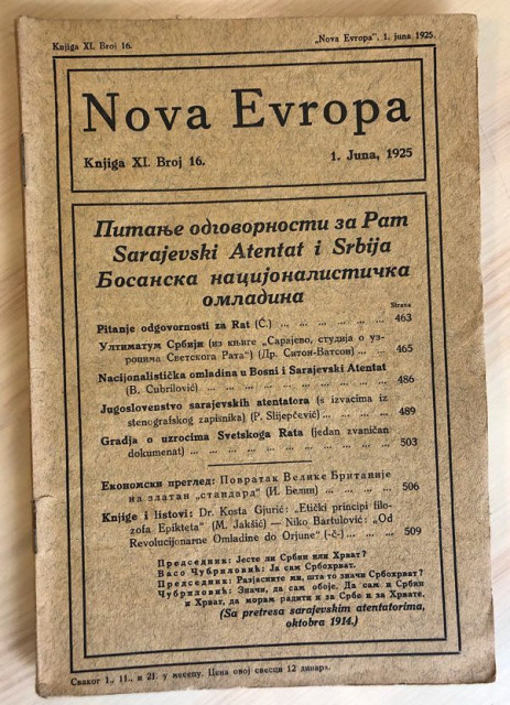 Sarajevski atentat i Srbija, Bosanska nacion. omladina, Ultimatum Srbiji : Nova Evropa br. 16, 1925