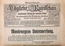 Vest o kapitulaciji Crne Gore u nemačkim novinama: "Montenegros Unterwerfung" : Tägliche Rundschau 18. januara 1916.