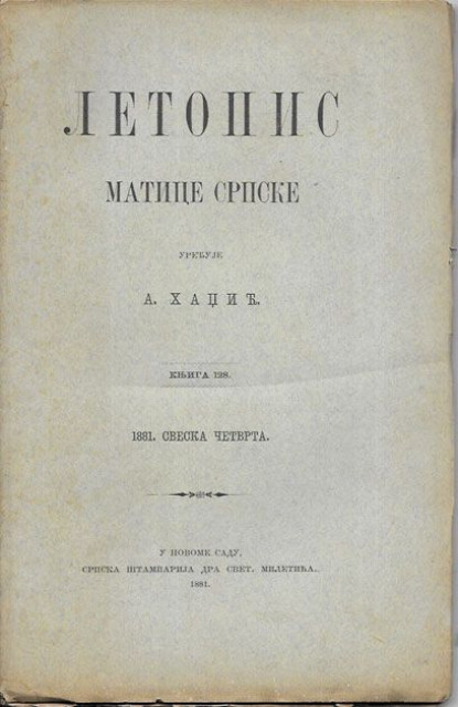 Letopis Matice Srpske 1881: Gen. Ljubibratić, Manastir Grabovac, Bunjevci