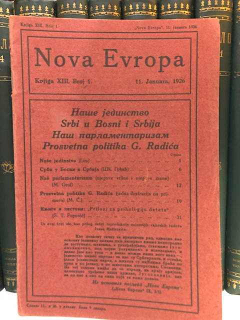 Naše jedinstvo, Srbi u Bosni i Srbija, St. Radić : Nova Evropa br. 1, 1926